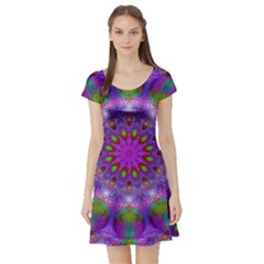 Rainbow At Dusk, Abstract Star Of Light Short Sleeve Skater Dress by DianeClancy