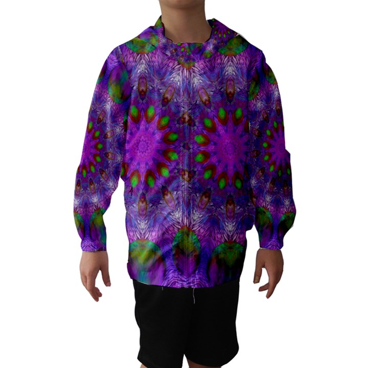 Rainbow At Dusk, Abstract Star Of Light Hooded Wind Breaker (Kids)