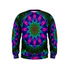 Star Of Leaves, Abstract Magenta Green Forest Kids  Sweatshirt by DianeClancy