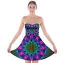 Star Of Leaves, Abstract Magenta Green Forest Strapless Dresses View1