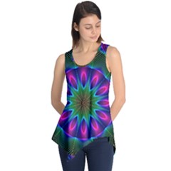 Star Of Leaves, Abstract Magenta Green Forest Sleeveless Tunic by DianeClancy