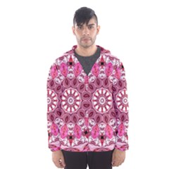 Twirling Pink, Abstract Candy Lace Jewels Mandala  Hooded Wind Breaker (men)