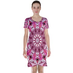 Twirling Pink, Abstract Candy Lace Jewels Mandala  Short Sleeve Nightdress