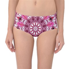 Twirling Pink, Abstract Candy Lace Jewels Mandala  Mid-waist Bikini Bottoms