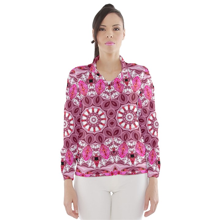 Twirling Pink, Abstract Candy Lace Jewels Mandala  Wind Breaker (Women)