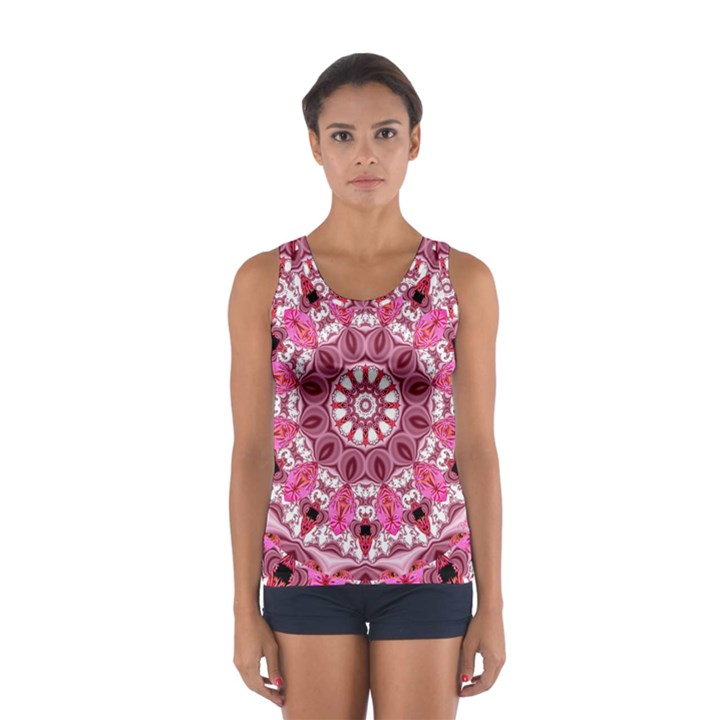 Twirling Pink, Abstract Candy Lace Jewels Mandala  Tops