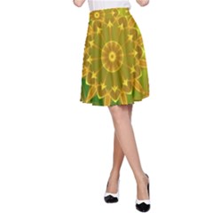 Yellow Green Abstract Wheel Of Fire A-line Skirt