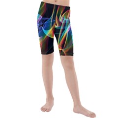 Aurora Ribbons, Abstract Rainbow Veils  Kid s Mid Length Swim Shorts by DianeClancy