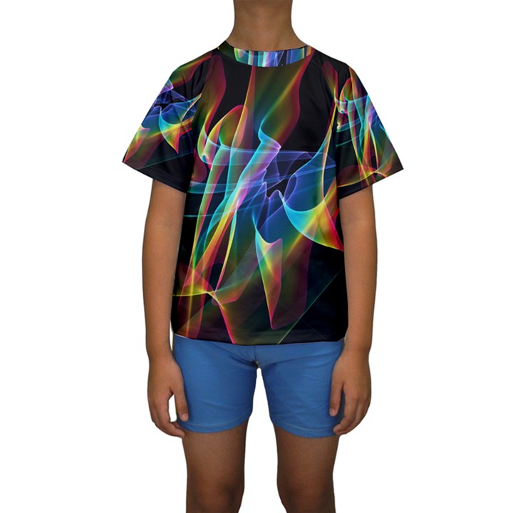 Aurora Ribbons, Abstract Rainbow Veils  Kid s Short Sleeve Swimwear