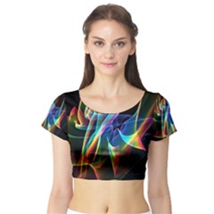 Aurora Ribbons, Abstract Rainbow Veils  Short Sleeve Crop Top (tight Fit) by DianeClancy