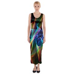 Aurora Ribbons, Abstract Rainbow Veils  Fitted Maxi Dress by DianeClancy