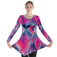 Cosmic Heart Of Fire, Abstract Crystal Palace Long Sleeve Tunic  by DianeClancy