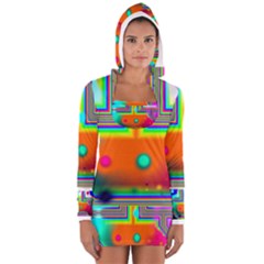 Crossroads Of Awakening, Abstract Rainbow Doorway  Women s Long Sleeve Hooded T-shirt by DianeClancy