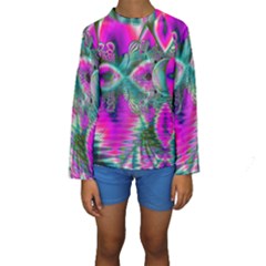 Crystal Flower Garden, Abstract Teal Violet Kid s Long Sleeve Swimwear by DianeClancy