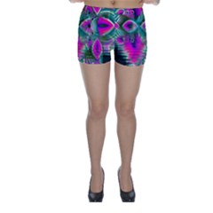 Crystal Flower Garden, Abstract Teal Violet Skinny Shorts by DianeClancy