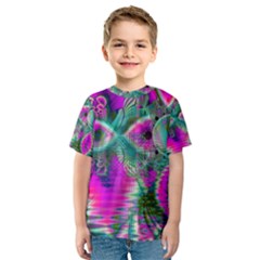 Crystal Flower Garden, Abstract Teal Violet Kid s Sport Mesh Tee