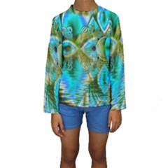 Crystal Gold Peacock, Abstract Mystical Lake Kid s Long Sleeve Swimwear by DianeClancy