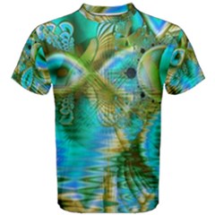 Crystal Gold Peacock, Abstract Mystical Lake Men s Cotton Tee by DianeClancy