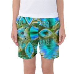 Crystal Gold Peacock, Abstract Mystical Lake Women s Basketball Shorts