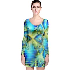 Crystal Lime Turquoise Heart Of Love, Abstract Long Sleeve Velvet Bodycon Dress by DianeClancy