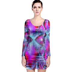 Crystal Northern Lights Palace, Abstract Ice  Long Sleeve Bodycon Dress