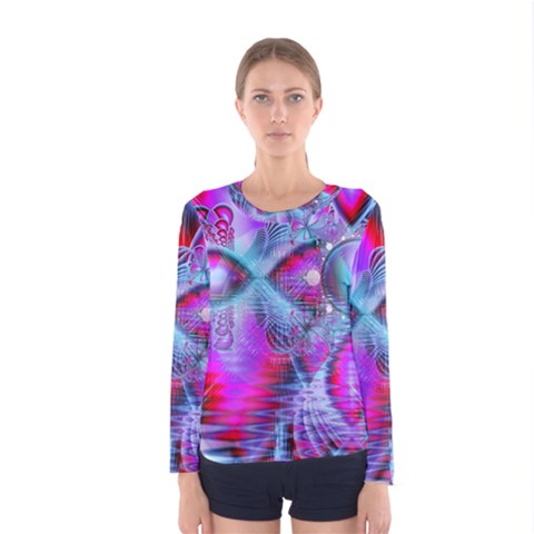 Crystal Northern Lights Palace, Abstract Ice  Women s Long Sleeve Tee by DianeClancy