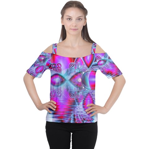 Crystal Northern Lights Palace, Abstract Ice  Women s Cutout Shoulder Tee by DianeClancy