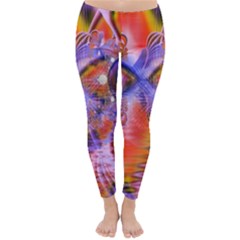 Crystal Star Dance, Abstract Purple Orange Winter Leggings  by DianeClancy