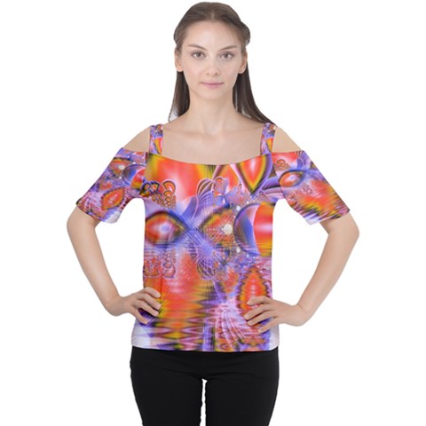 Crystal Star Dance, Abstract Purple Orange Women s Cutout Shoulder Tee by DianeClancy