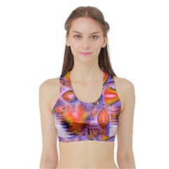 Crystal Star Dance, Abstract Purple Orange Women s Sports Bra With Border by DianeClancy