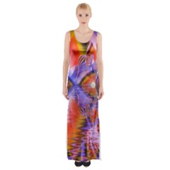 Crystal Star Dance, Abstract Purple Orange Maxi Thigh Split Dress