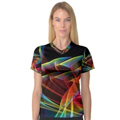 Dancing Northern Lights, Abstract Summer Sky  Women s V-neck Sport Mesh Tee