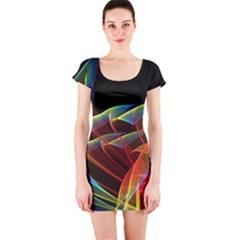 Dancing Northern Lights, Abstract Summer Sky  Short Sleeve Bodycon Dress