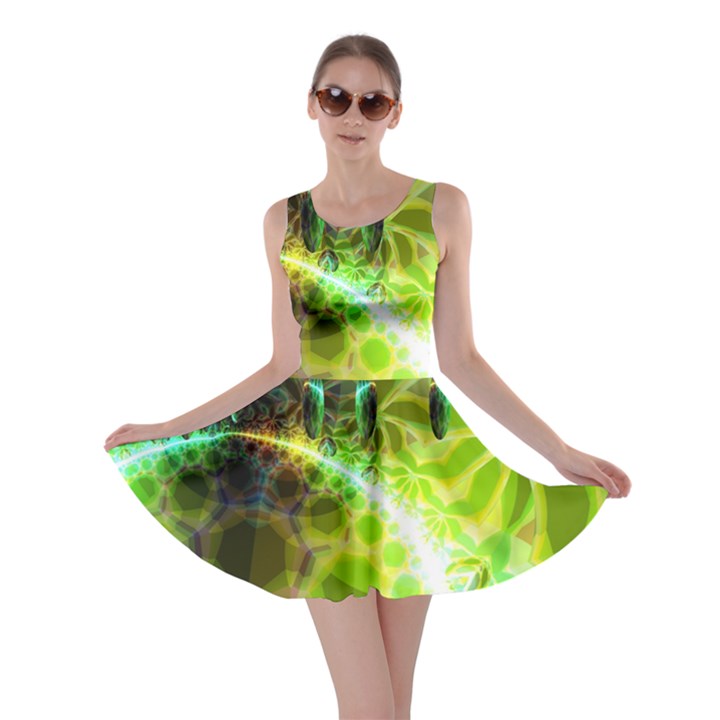 Dawn Of Time, Abstract Lime & Gold Emerge Skater Dress