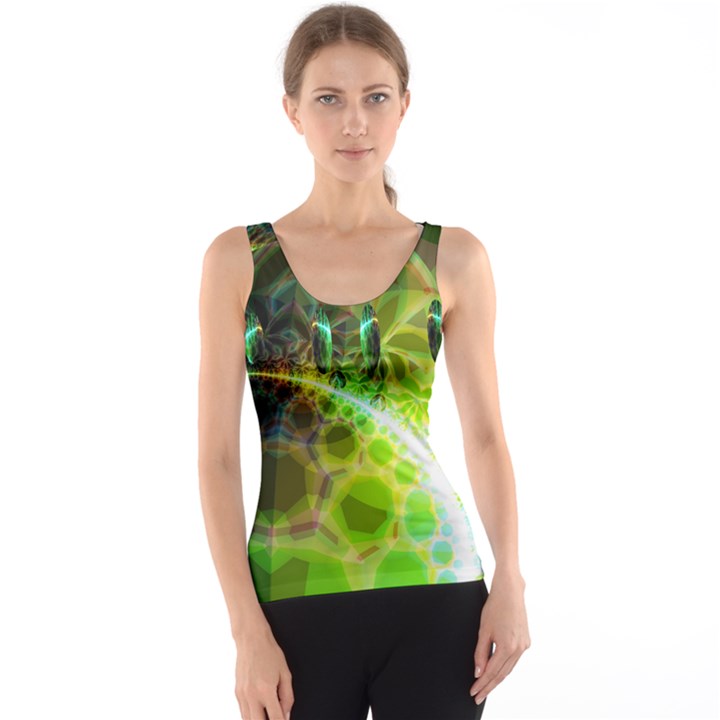 Dawn Of Time, Abstract Lime & Gold Emerge Tank Top