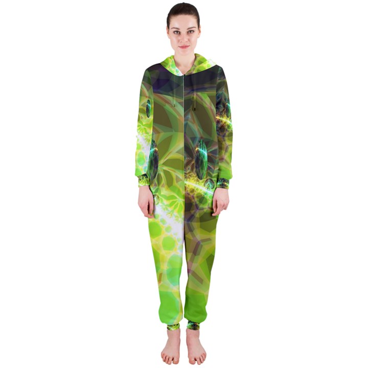 Dawn Of Time, Abstract Lime & Gold Emerge Hooded Jumpsuit (Ladies) 