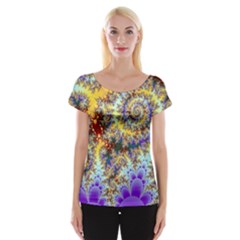 Desert Winds, Abstract Gold Purple Cactus  Women s Cap Sleeve Top by DianeClancy