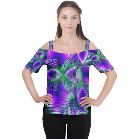 Evening Crystal Primrose, Abstract Night Flowers Women s Cutout Shoulder Tee by DianeClancy