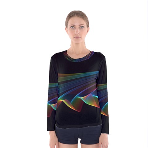  Flowing Fabric Of Rainbow Light, Abstract  Women s Long Sleeve Tee by DianeClancy