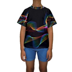 Fluted Cosmic Rafluted Cosmic Rainbow, Abstract Winds Kid s Short Sleeve Swimwear by DianeClancy