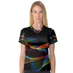 Fluted Cosmic Rafluted Cosmic Rainbow, Abstract Winds Women s V-neck Sport Mesh Tee