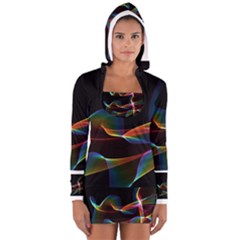 Fluted Cosmic Rafluted Cosmic Rainbow, Abstract Winds Women s Long Sleeve Hooded T-shirt