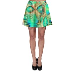 Golden Teal Peacock, Abstract Copper Crystal Skater Skirt by DianeClancy