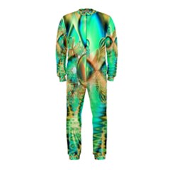 Golden Teal Peacock, Abstract Copper Crystal Onepiece Jumpsuit (kids) by DianeClancy