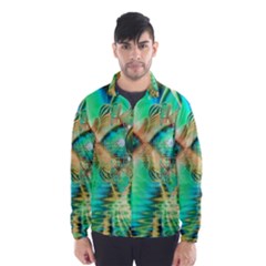 Golden Teal Peacock, Abstract Copper Crystal Wind Breaker (men) by DianeClancy