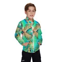 Golden Teal Peacock, Abstract Copper Crystal Wind Breaker (kids) by DianeClancy