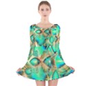 Golden Teal Peacock, Abstract Copper Crystal Long Sleeve Velvet Skater Dress View1