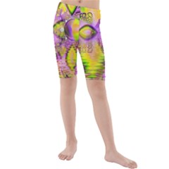 Golden Violet Crystal Heart Of Fire, Abstract Kid s Mid Length Swim Shorts by DianeClancy