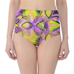 Golden Violet Crystal Heart Of Fire, Abstract High-waist Bikini Bottoms by DianeClancy