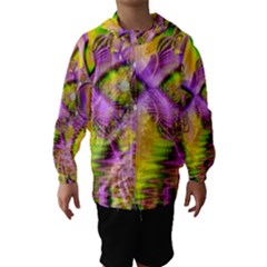 Golden Violet Crystal Heart Of Fire, Abstract Hooded Wind Breaker (kids) by DianeClancy